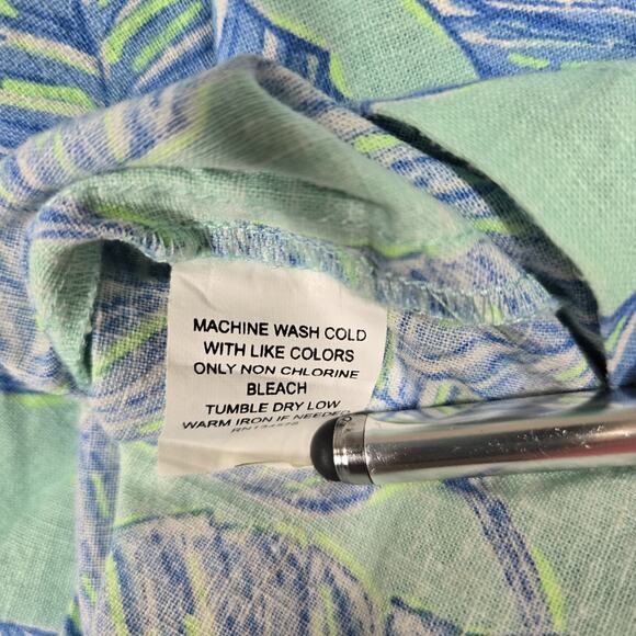 Vineyard Vines Linen Cotton Mini Shift Dress sz S Blue Green Leaf Tropical - Picture 6 of 9